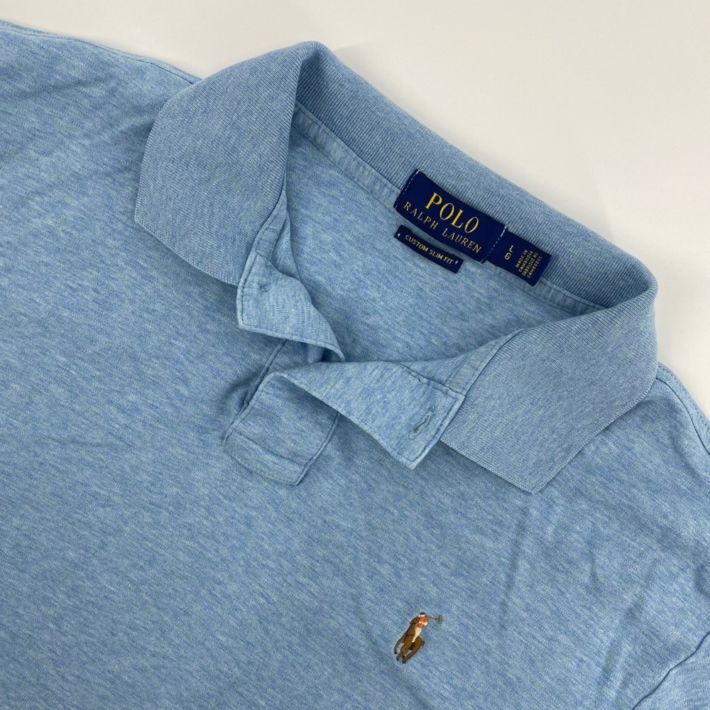 Polo Ralph Lauren Polo Shirt Mens Large L Blue Custom Slim Fit Heathered Preppy
